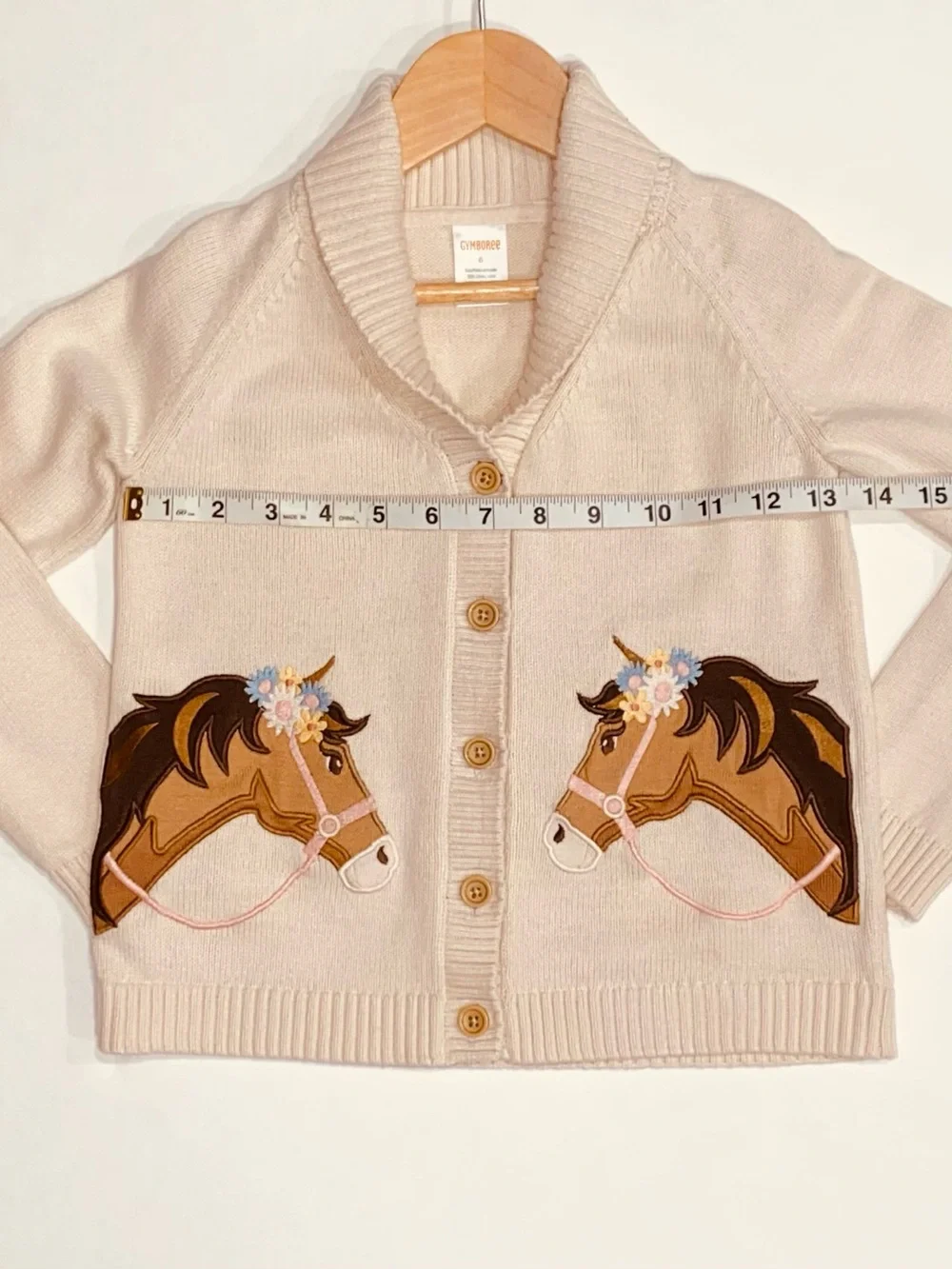 Gymboree Girls ‘Country Charm’ Off-White Horse Cardigan and Hair Clips Size 6
